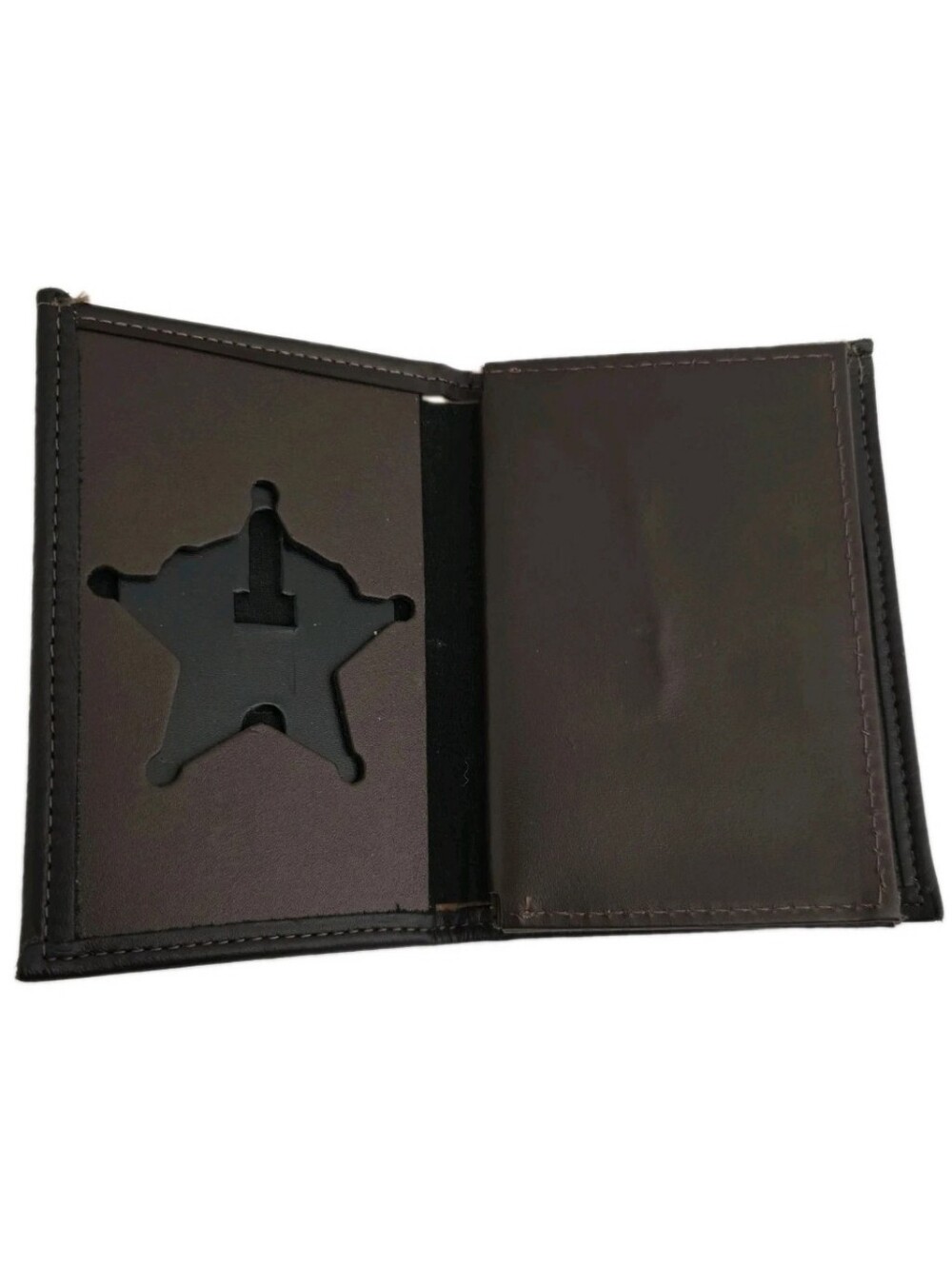 PERFECT FIT 5 Point Star Sheriff Badge Holder Shield Wallet Brown Leather